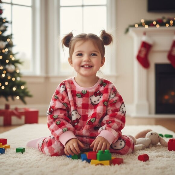 Hello Kitty Other - Hello Kitty Little Girls Xmas Plaid Long Sleeve Plush Pullover Sweatshirt - Pink